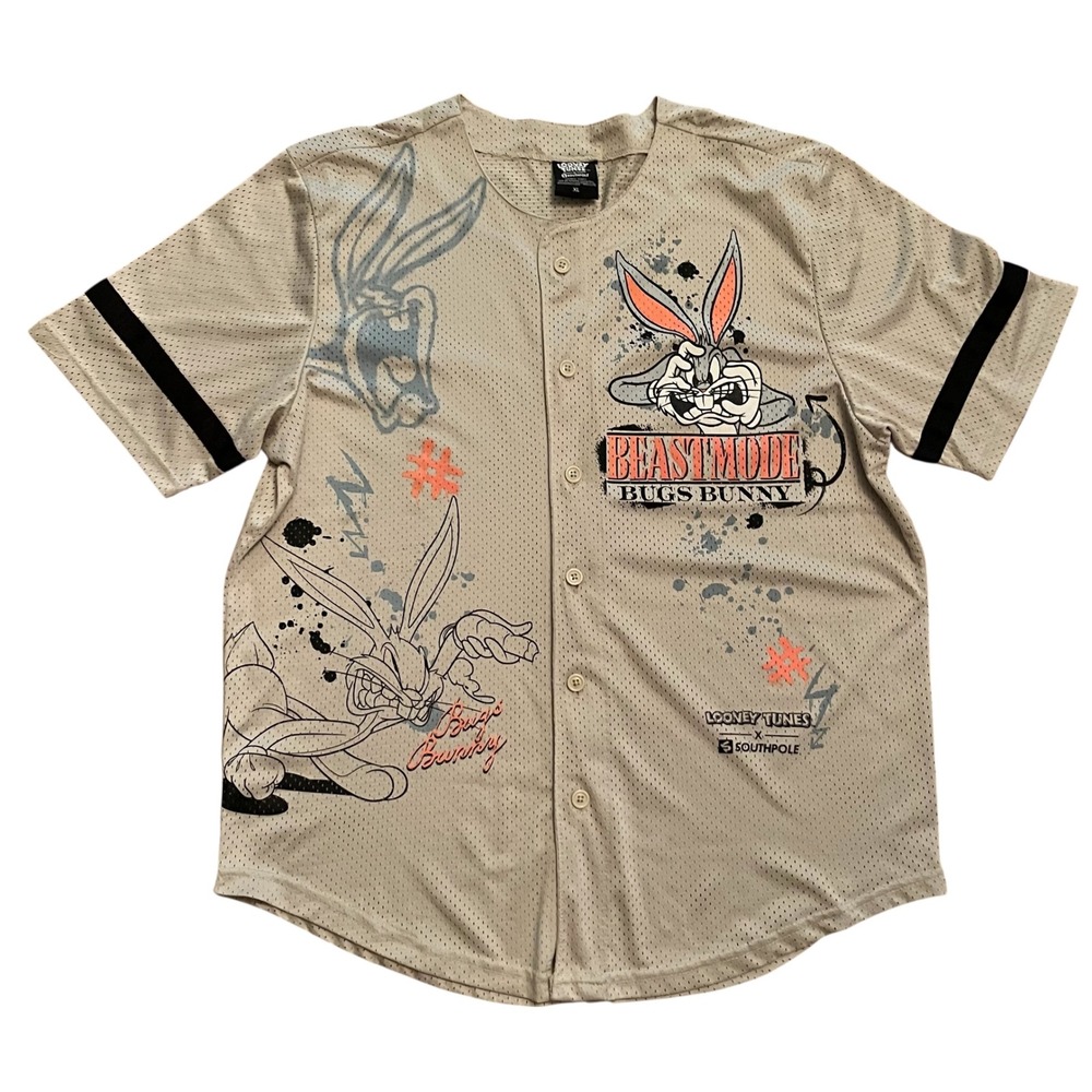 Southpole Looney Tunes Bugs Bunny Beast Mode Mesh Baseball Jersey Tan Mens XL